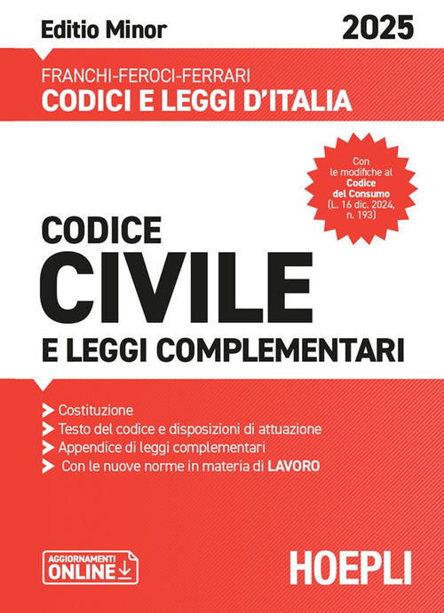 Codice civile e leggi complementari 2025. Ediz. minor