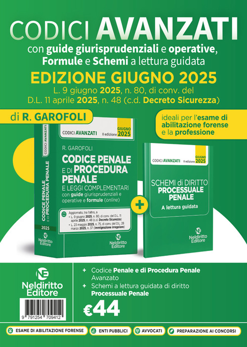 Codice penale e di procedura penale avanzato, con guide giurisprudenziali e operative, formule e schemi a lettura guidata aggiornato alla L. 9 giugno 2025, n. 80, di conv. del D.l. 11 aprile 2025, n. 48 c.d. Decreto Sicurezza