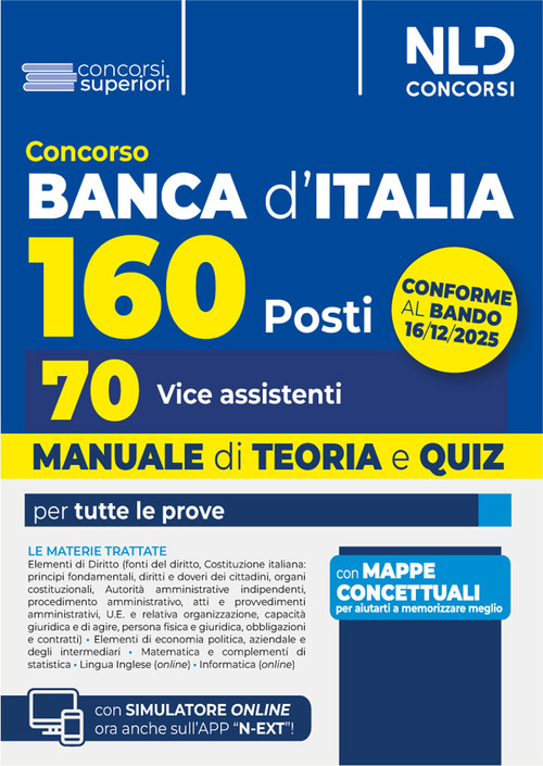 Concorso Banca d'Italia 160 posti, 70 vice assistenti. Manuale di teoria e quiz per tutte le prove