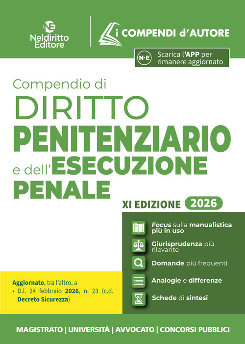 Compendio di diritto penitenziario e dell'esecuzione penale 2026 aggiornato al Decreto sicurezza